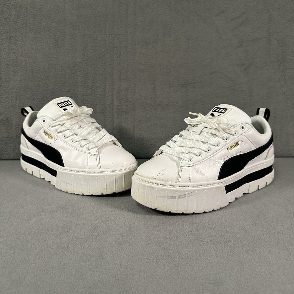 Puma Women Mayze Stack Leather Sneakers Size 9 White Black Platform 381983-01